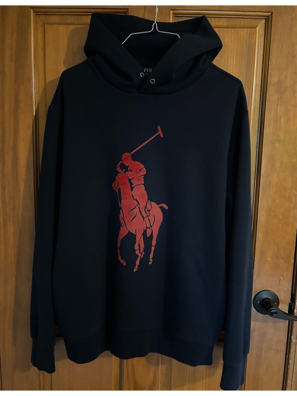Ralph Lauren Navy Blue  Hoodie with Red Polo Player Graphic